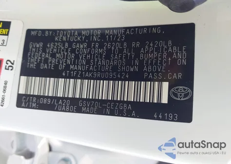 2024 Toyota Camry Xle V6 from USA, damaged, VIN 4T1FZ1AK9RU095424